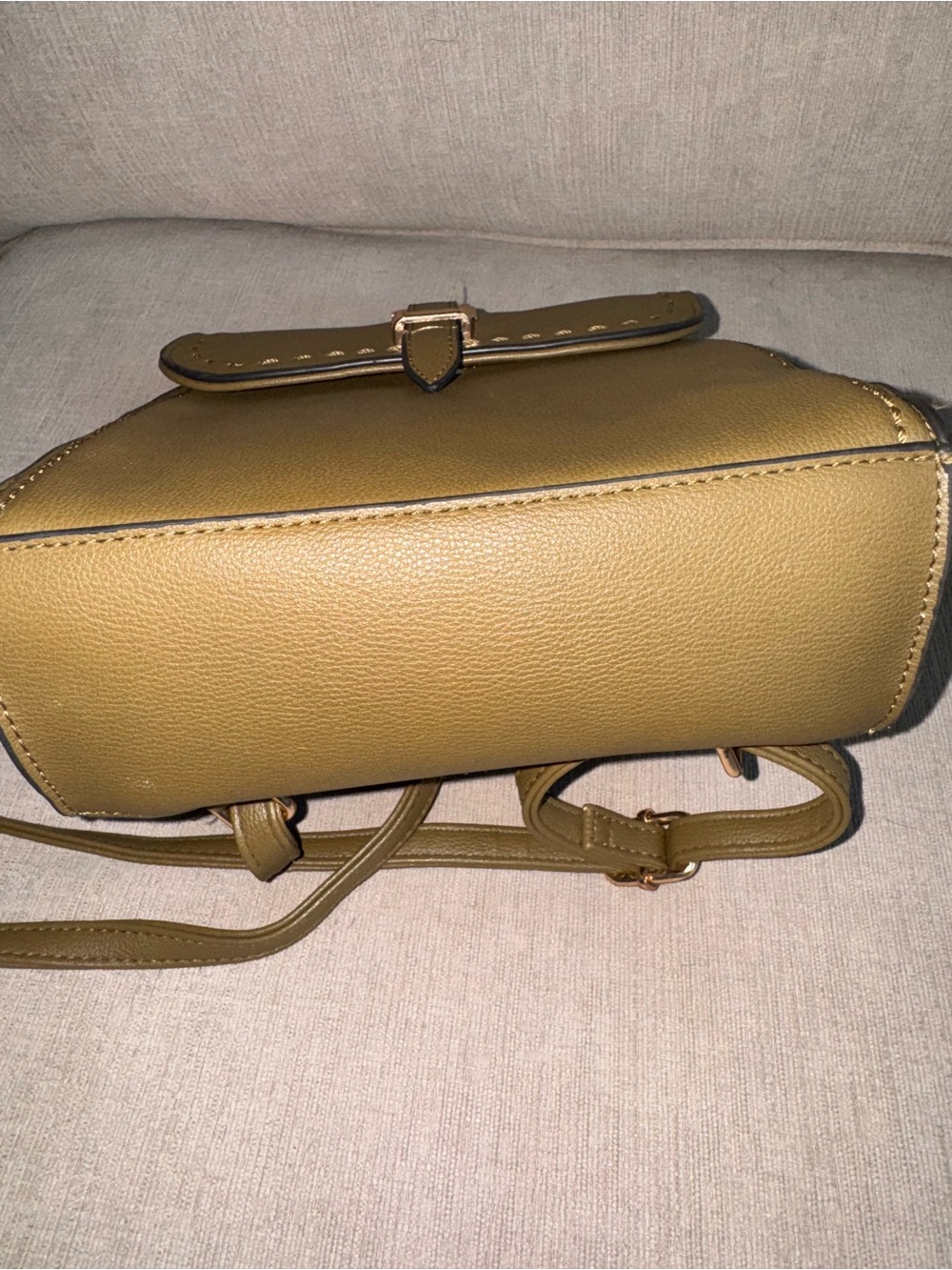 Olive Green Faux Leather Mini Backpack Crossbody Bag - Picture 9 of 9